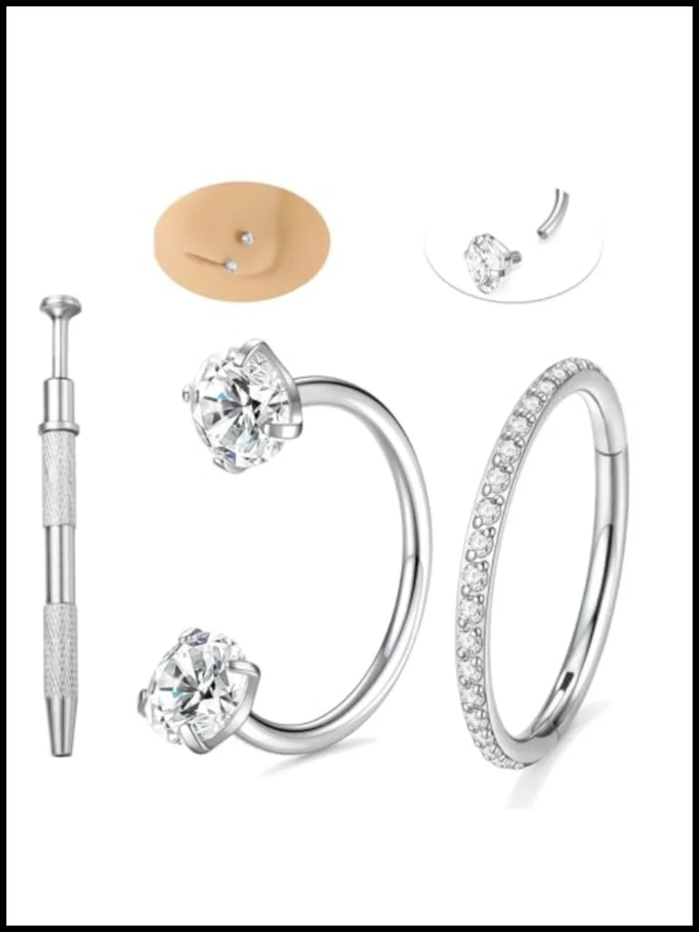 G23 Titanium Horseshoe Nose Ring Piercing Set 20G